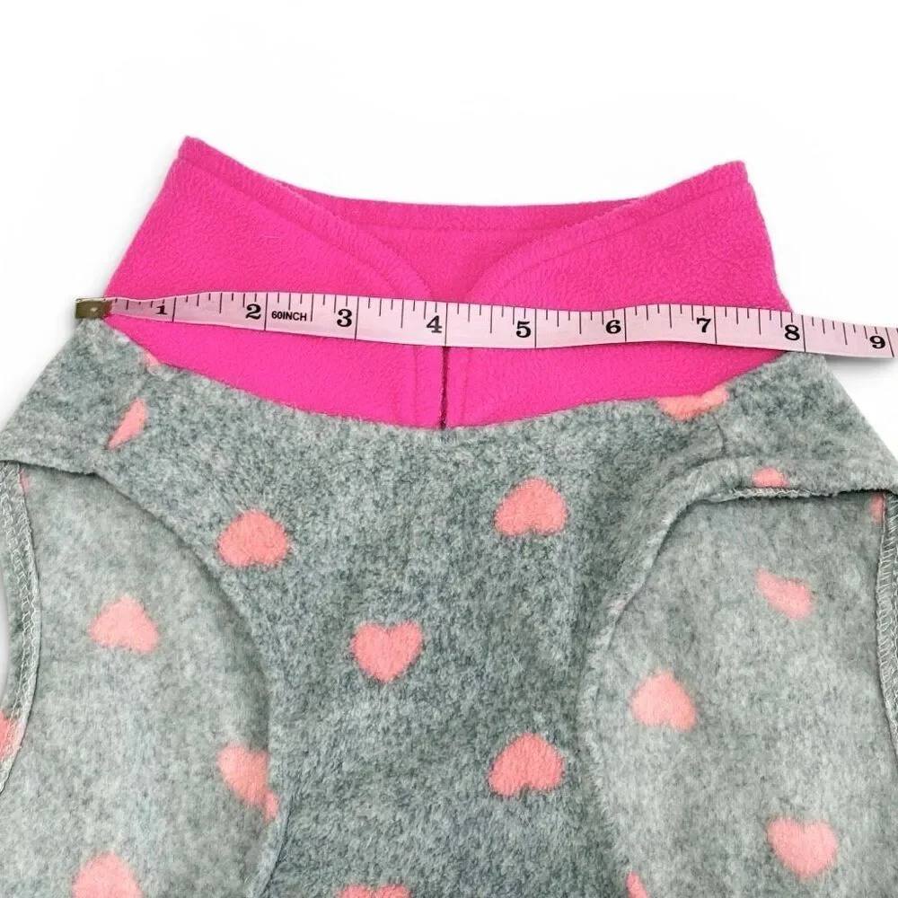 Fleece Dog Top Shirt Sweater Gray Pink Hearts Sz S